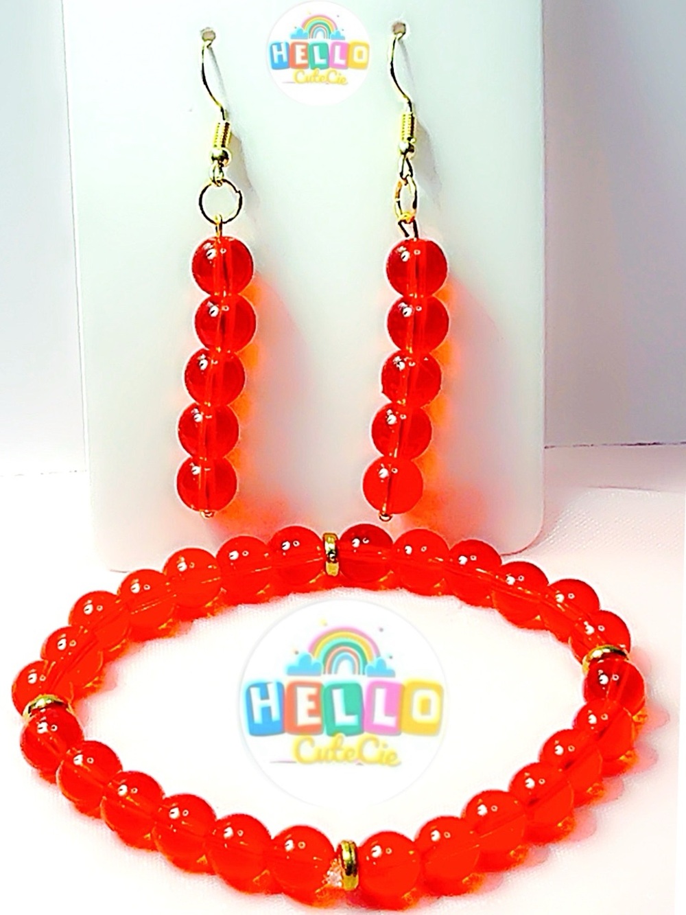 Red Beaded Bracelet and Earrings Set